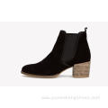 Ankle chunky heel black nubuck leather boots